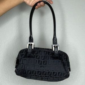 Authentic Fendi FF Logo & Leather Shoulder Bag